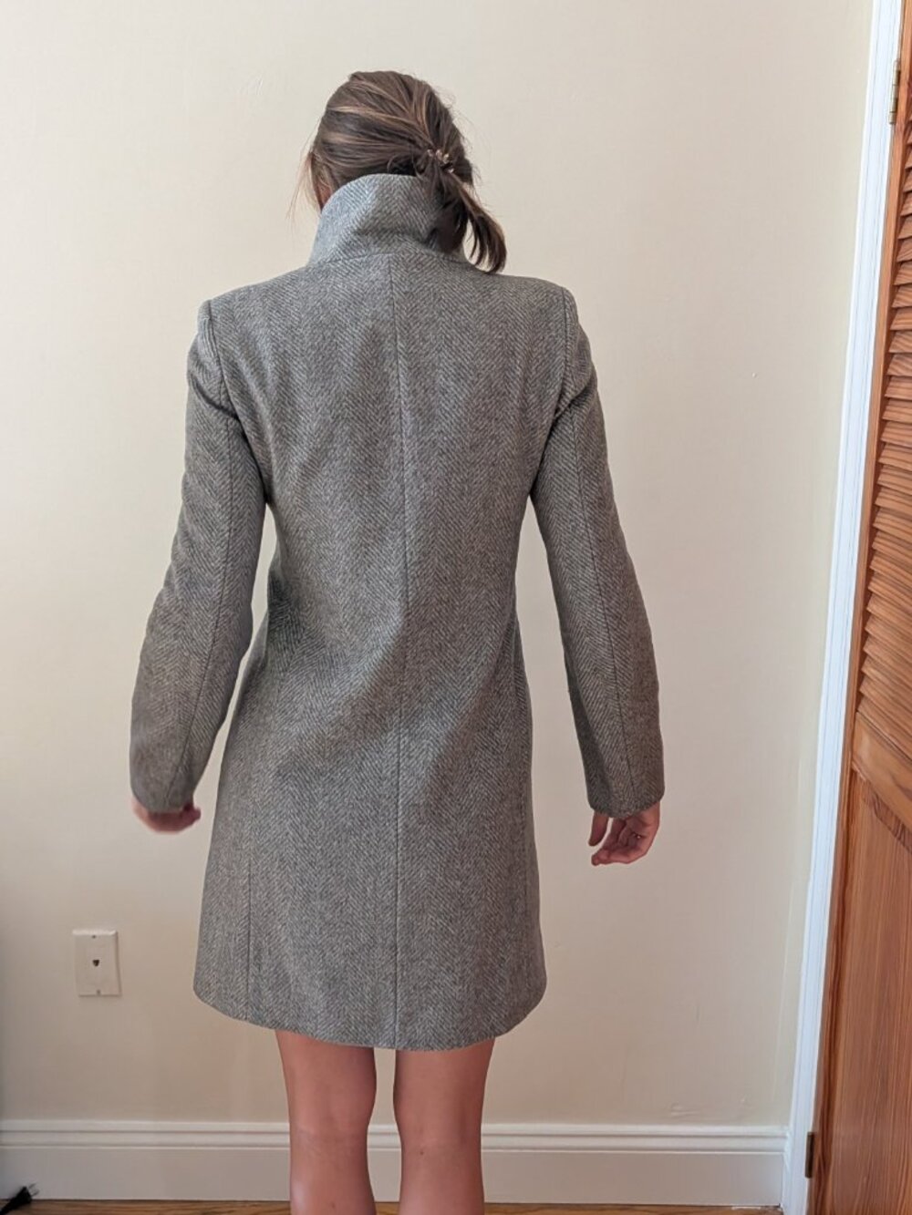 United Colors of Benetton Grey Herringbone Wool Coat Italian Size 40 US 4 Small - Picture 11 of 16